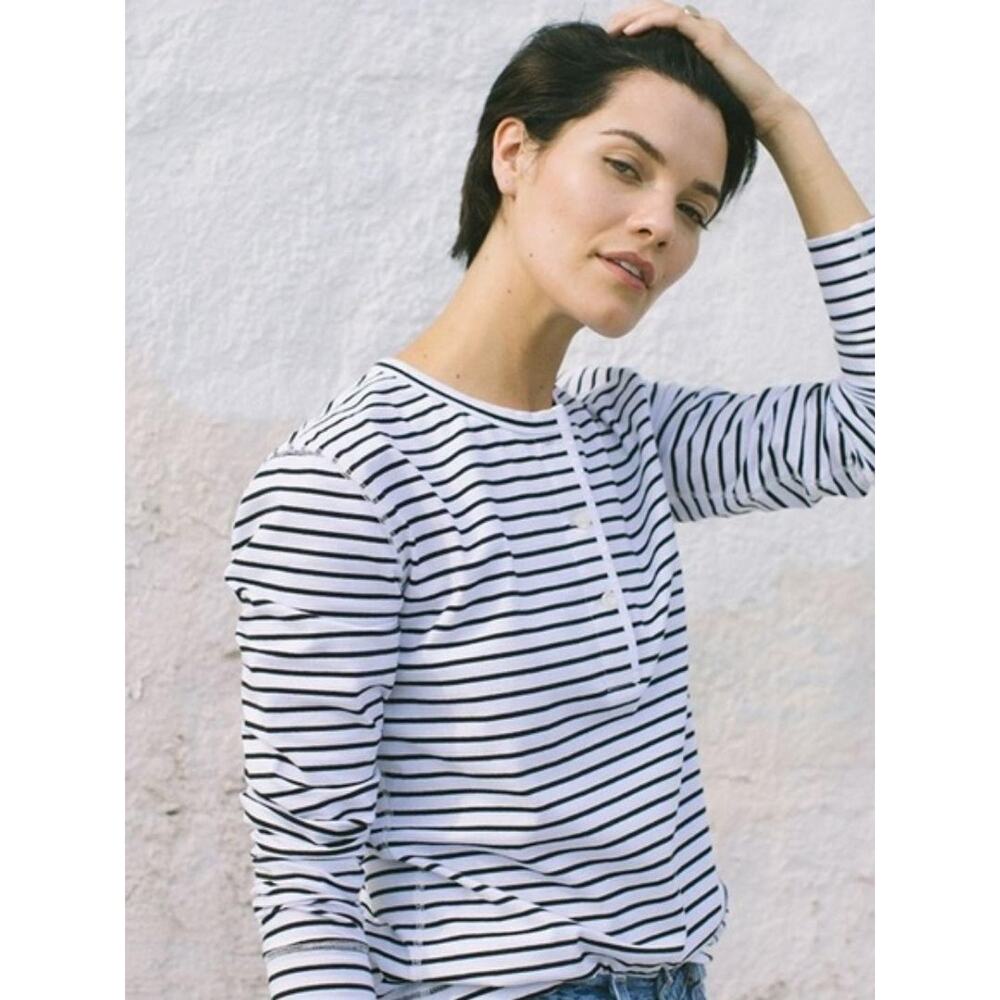 Tradlands Sawyer Striped Long-Sleeve Cotton Henley Top Womens XXS